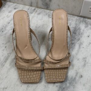 PrettyLittleThing Croc-Embossed Nude Heels